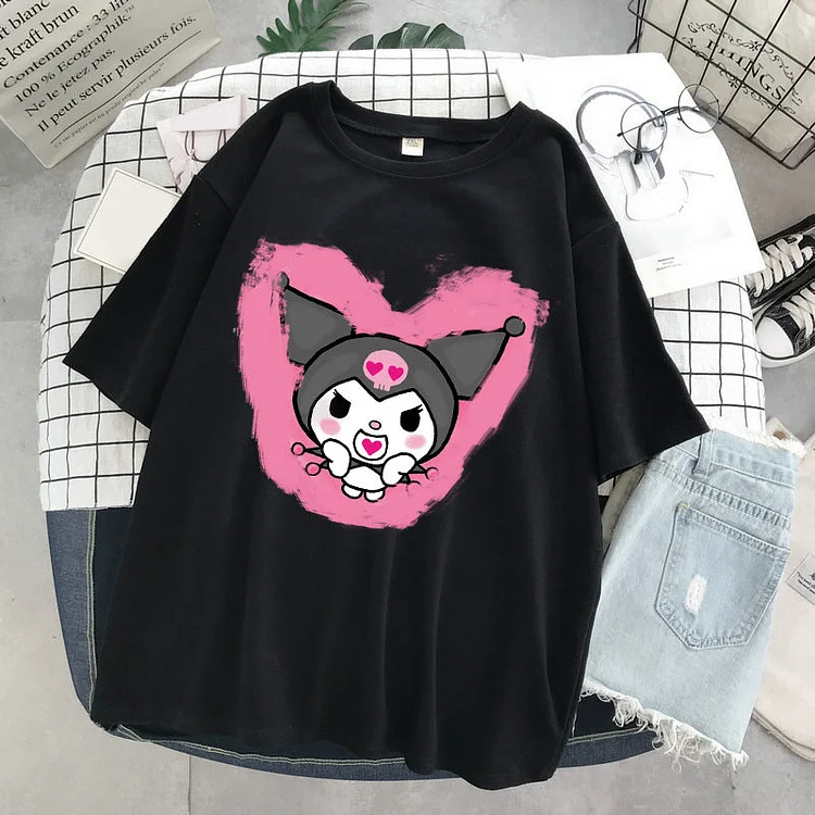 Kuromi Costume Rabbit Print T-shirt Loose Pullover Print Short Sleeve