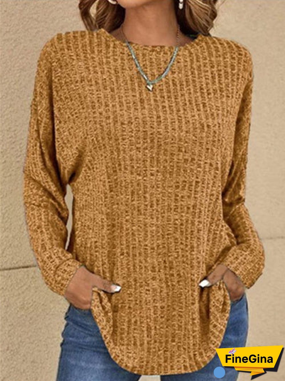Women's Solid Color Scoop Neck Long Sleeve Top