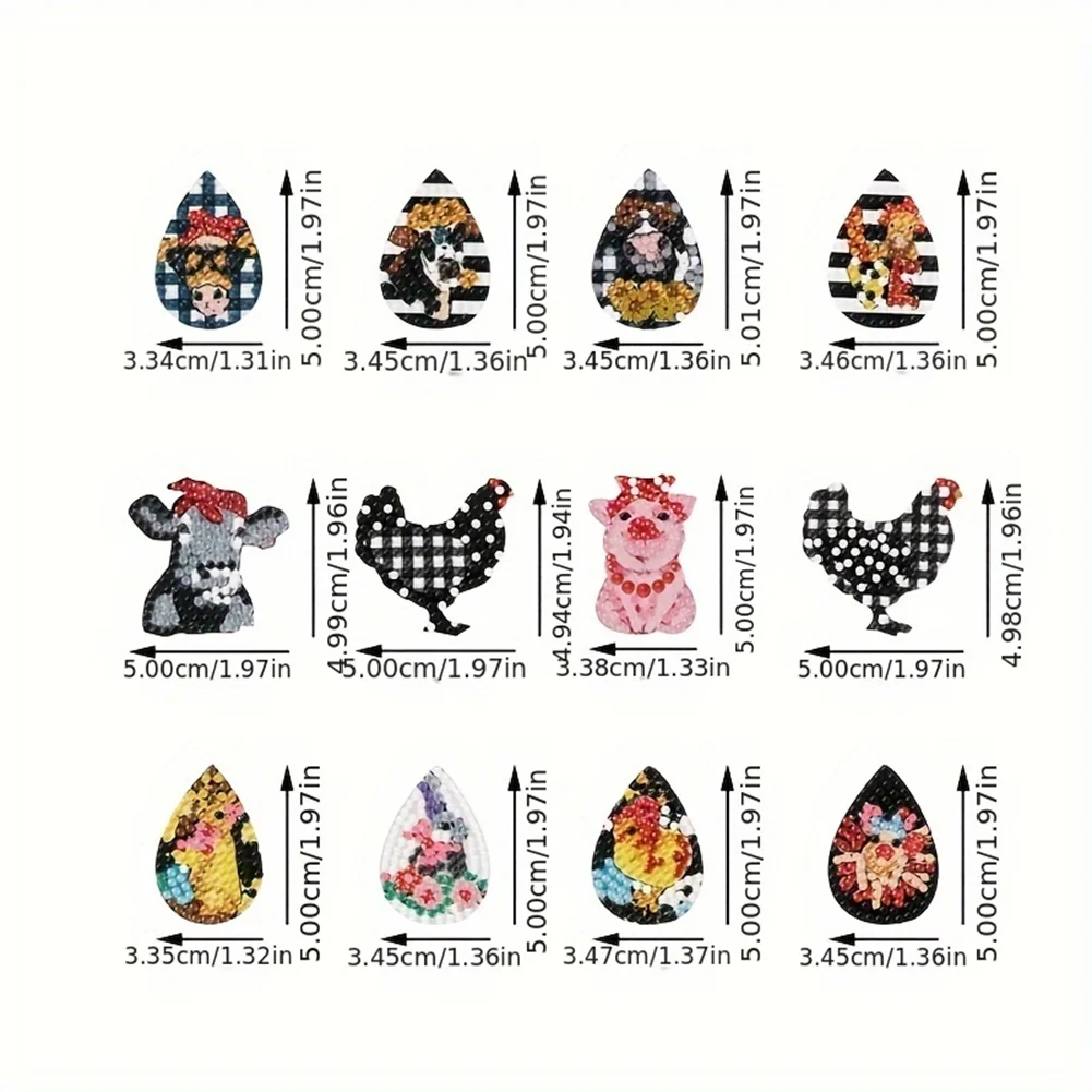 12Pairs DIY Double Sided Retro Pattern Holiday Diamond Art Earrings for Women Girls
