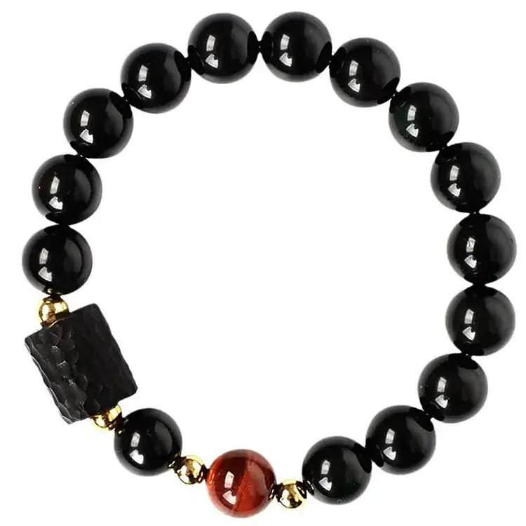 Protection Stones Black Obsidian Tiger's Eye Stone Beaded Bracelet-Protection Bracelet