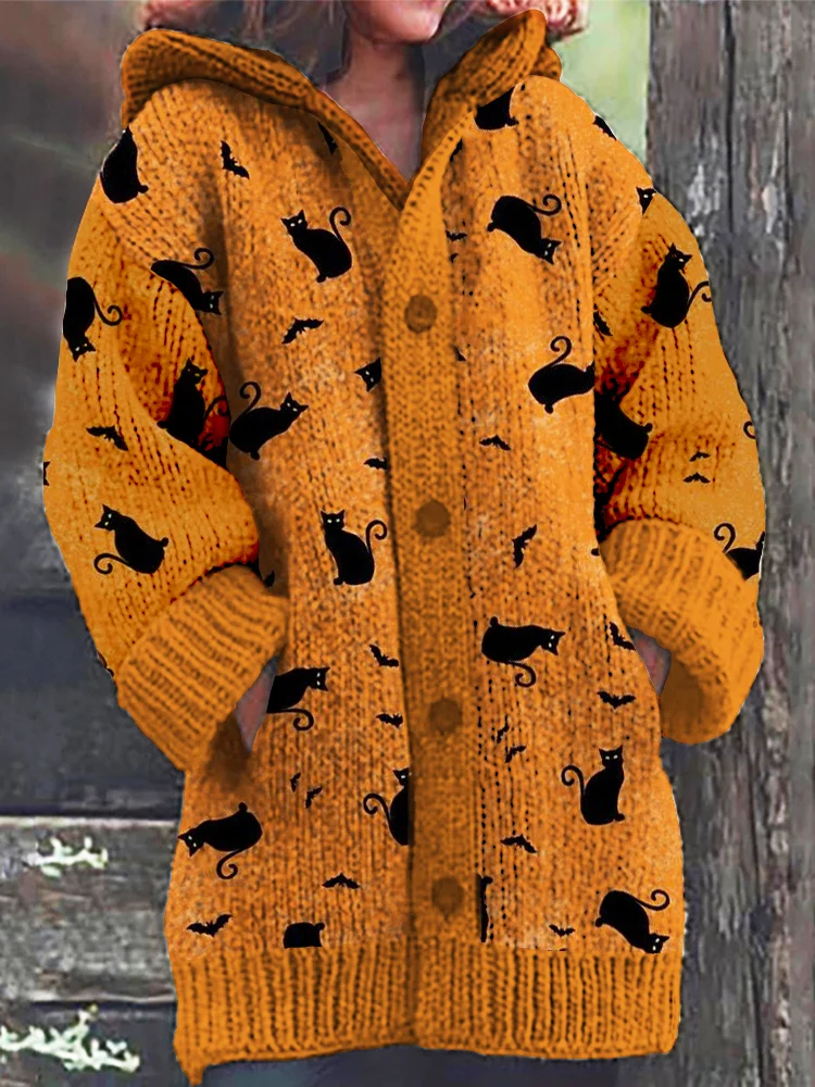Halloween Black Cats Cardigan Sweater