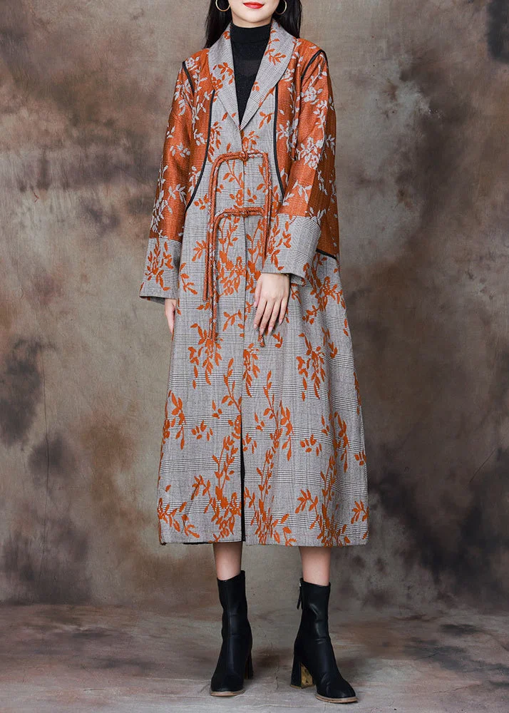 Orange Turtleneck Button Trench Coat Long Sleeve