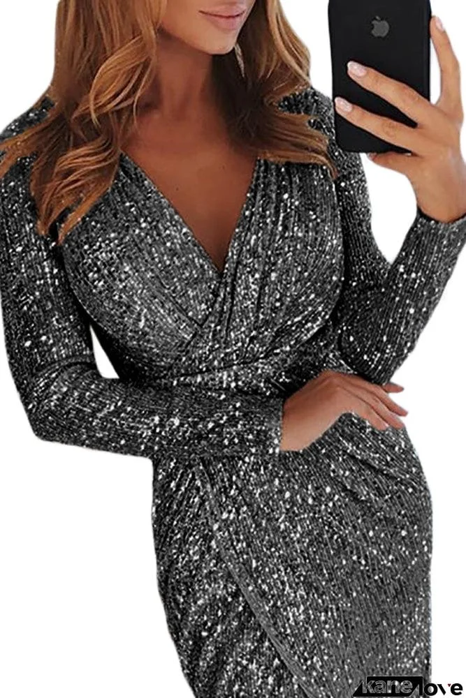 Sequins Wrapped Ruched Irregular Dress