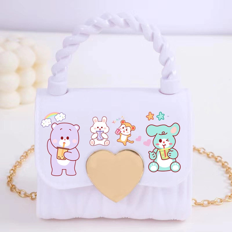 Kid’S Small PVC Cartoon Solid Color Cute Square Flip Cover Crossbody Bag