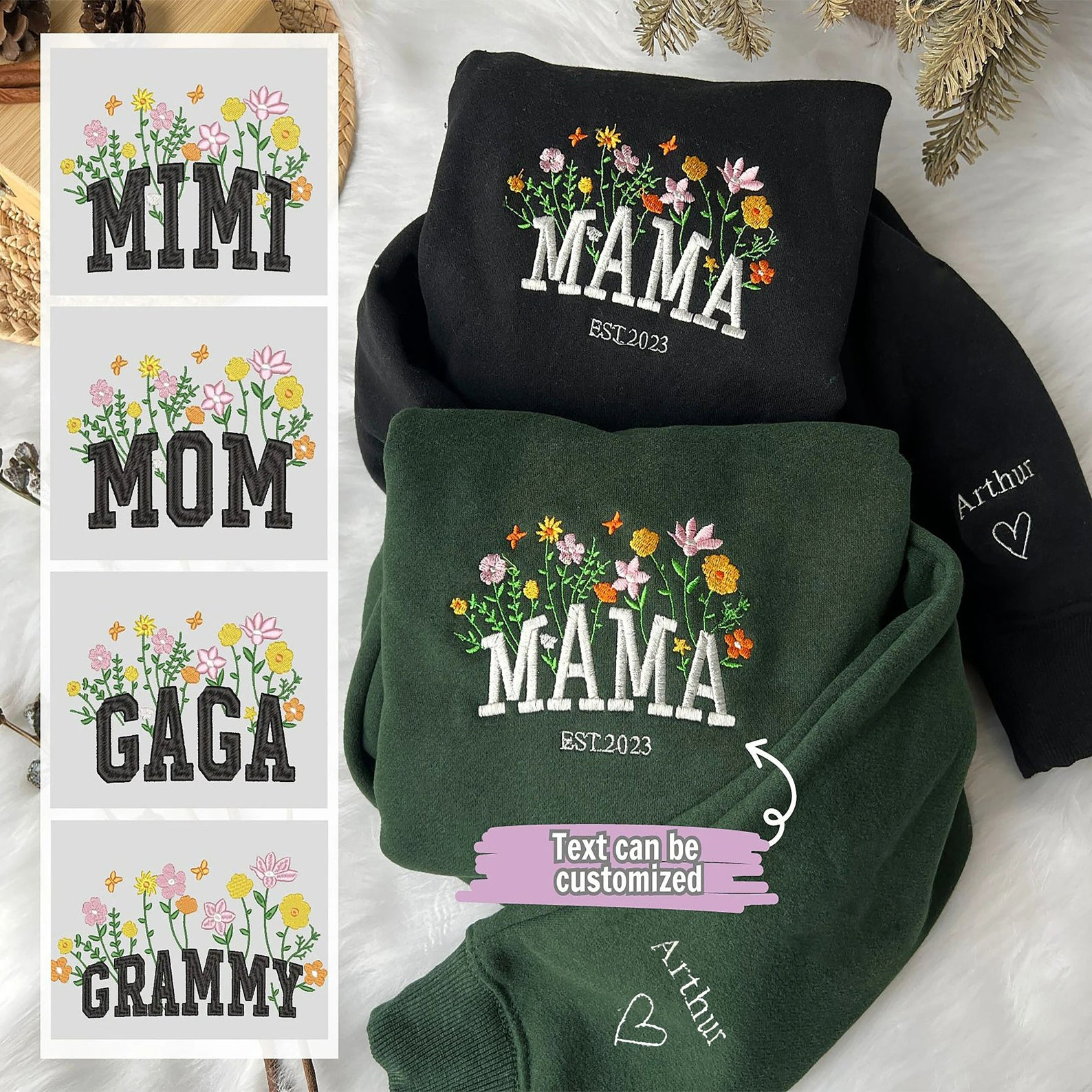 Loveyoufancy Custom Mama Embroidered Floral Sweatshirt