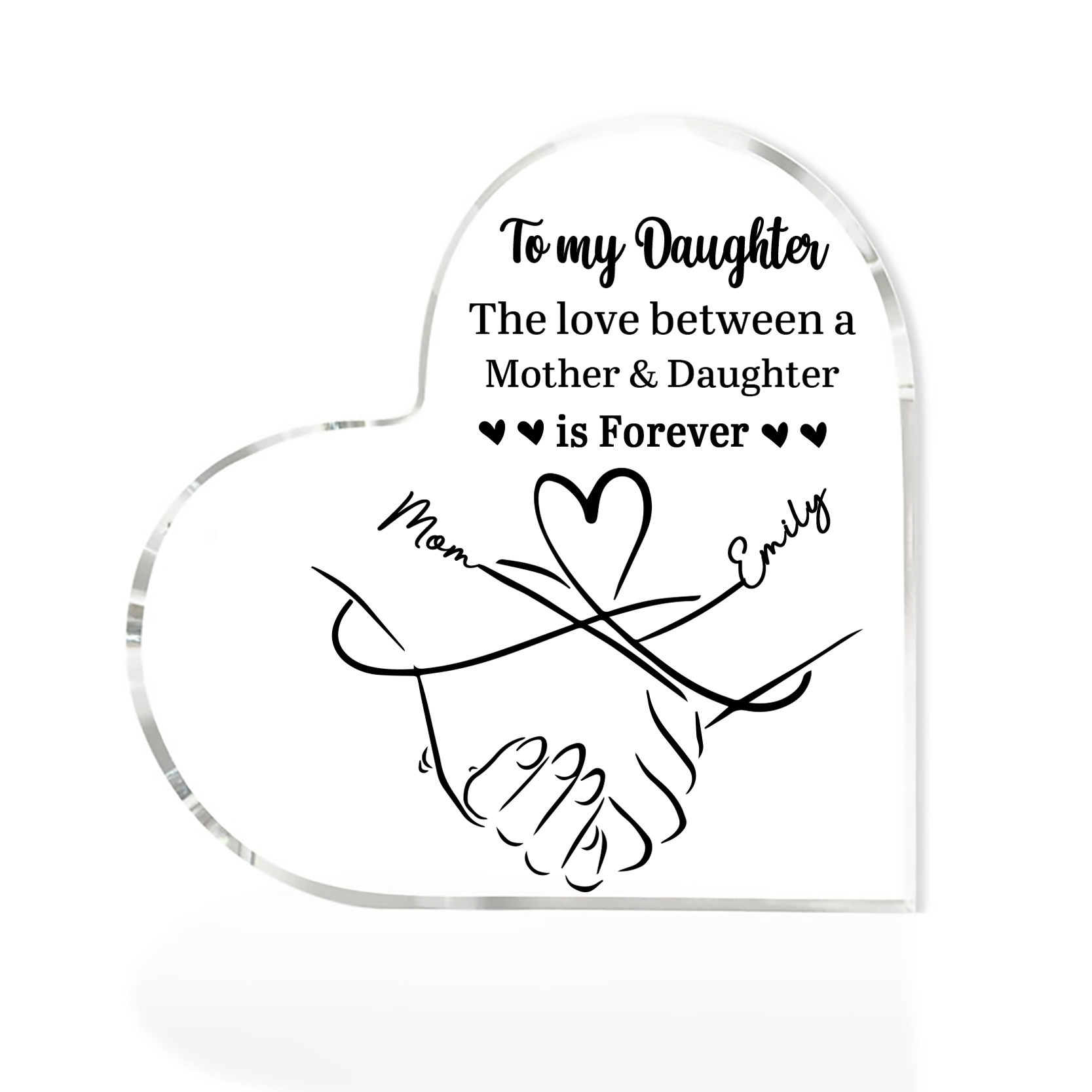 Personalised Text Acrylic Heart Keepsake Custom 2 Names Holding Hands Ornament - The Love Between A Mother & Daughter is Forever-Jessemade AU