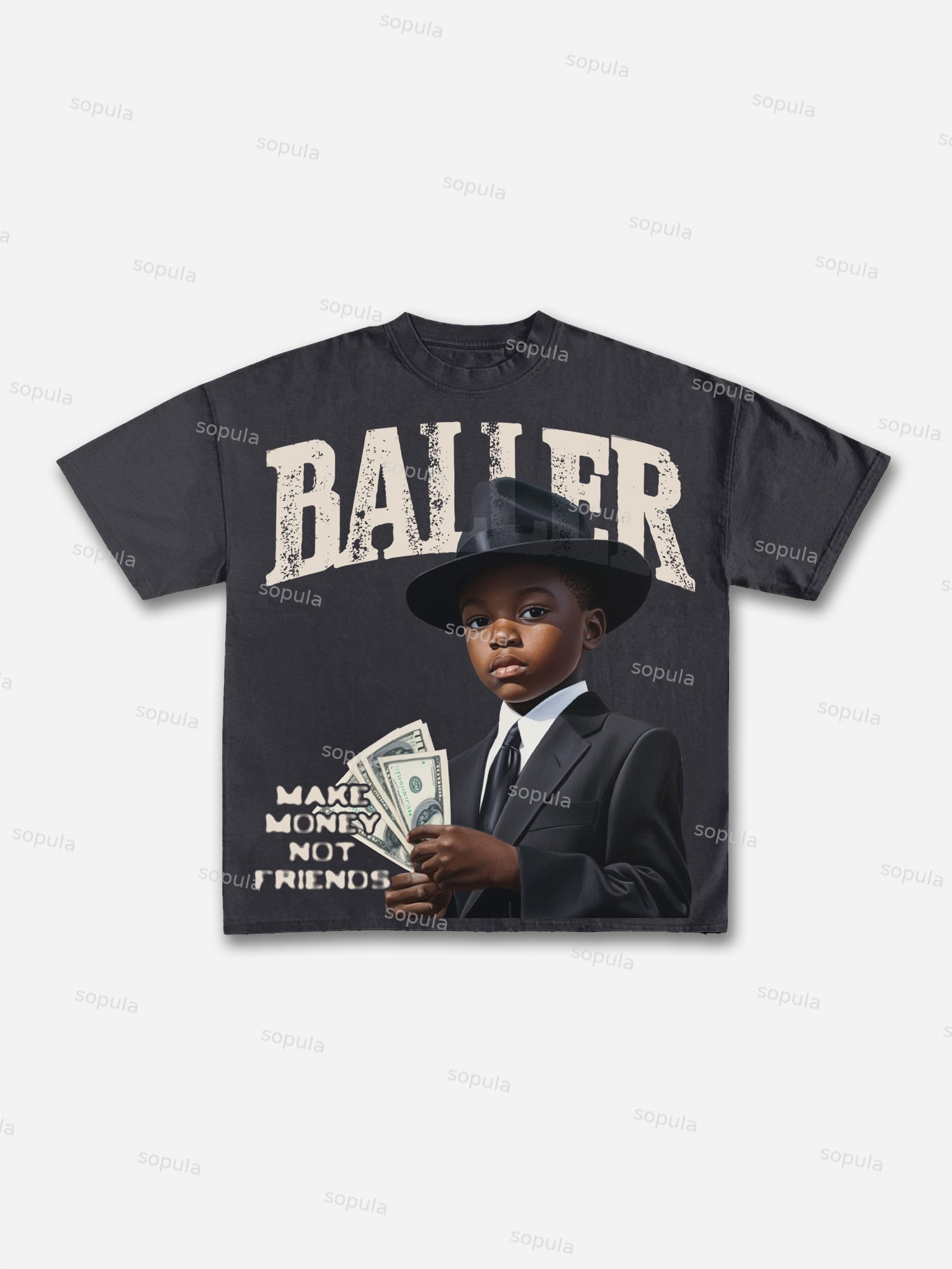 'baller' Street Wealthy Black Boy Graphic Cotton T-shirt - Sopula｜Premium Graphic Tees & Graphic Clothing