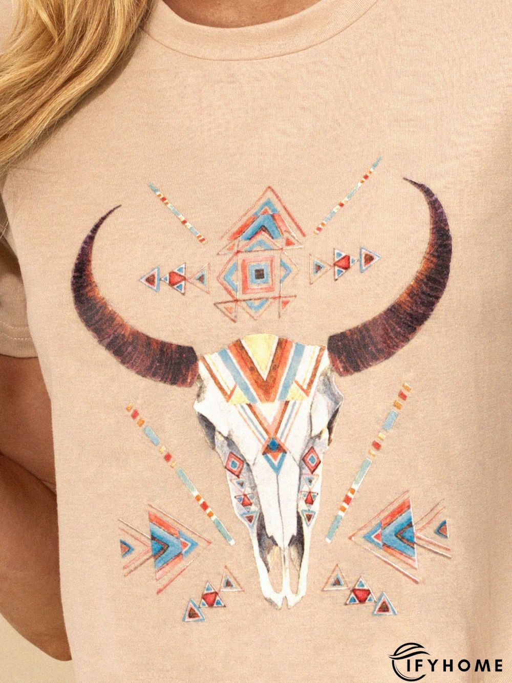 Apricot Shift Animal Paneled Short Sleeve T-shirt | IFYHOME