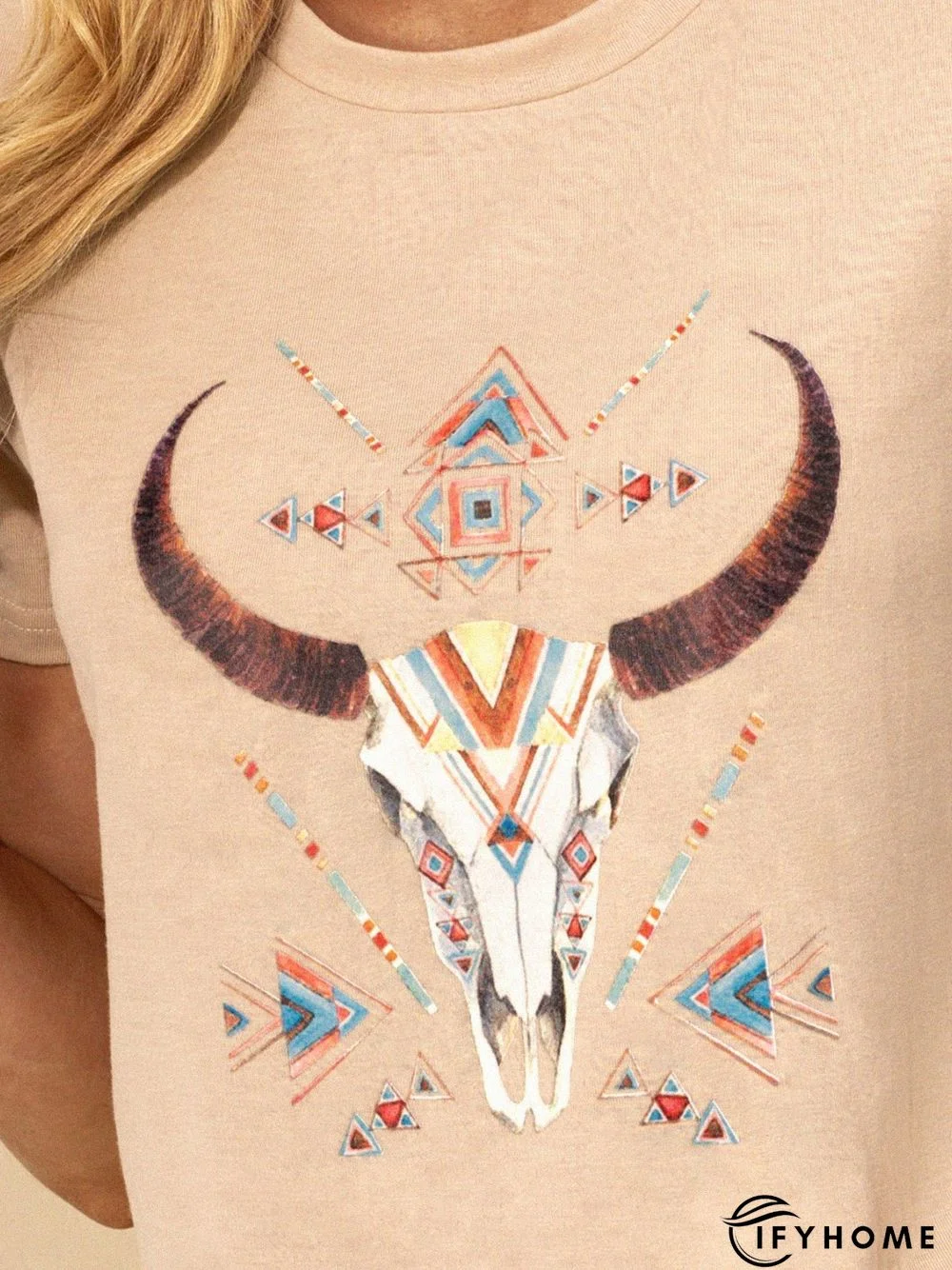 Apricot Shift Animal Paneled Short Sleeve T-shirt | IFYHOME