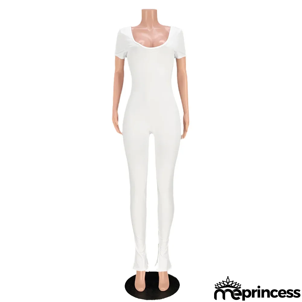 Women Sexy Solid Backless Split Flared Jumpsuit