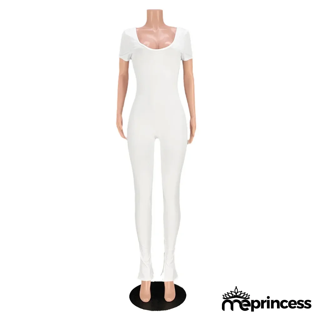 Women Sexy Solid Backless Split Flared Jumpsuit