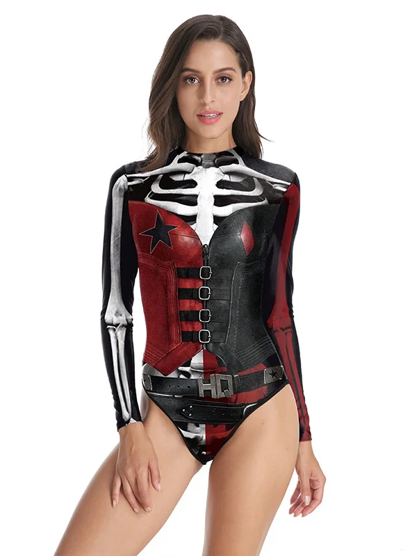 Halloween Harley Quinn Skeleton Printed Long-Sleeves Wetsuit