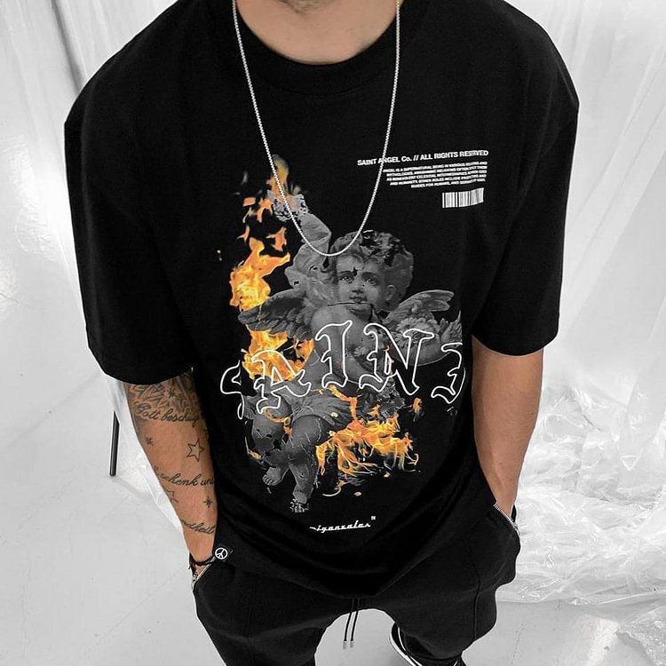 Mens Vintage round neck printed short-sleeved t-shirts
