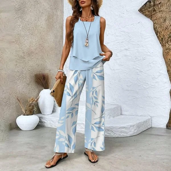 Women's Floral Printing Two-Piece Set Daily Sleeveless Casual Summer Top With Pants Matching Set