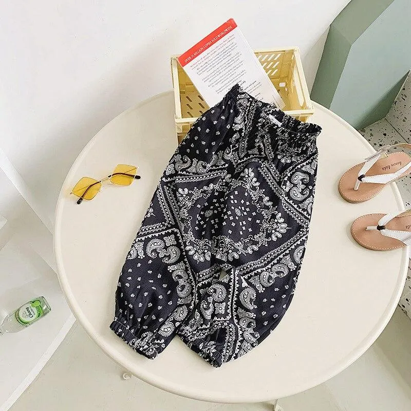 2-8T  Flower Print Pant For Girls Toddler Kid baby Clothes Spring Summer Loose Floral Elegant Cute Sweet Cotton Beach Trousers