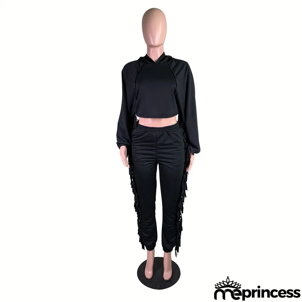 Sports Casual Hoodie Tassel Two-piece Set