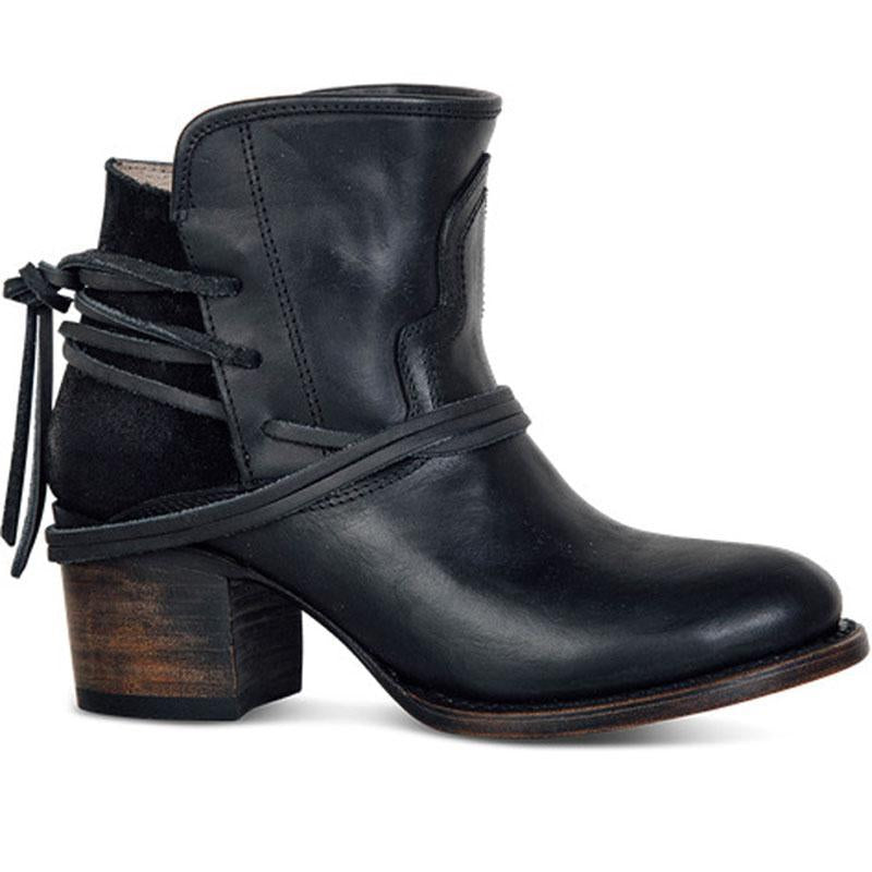 VCSHOES Chunky Heel Leather Ankle Boots