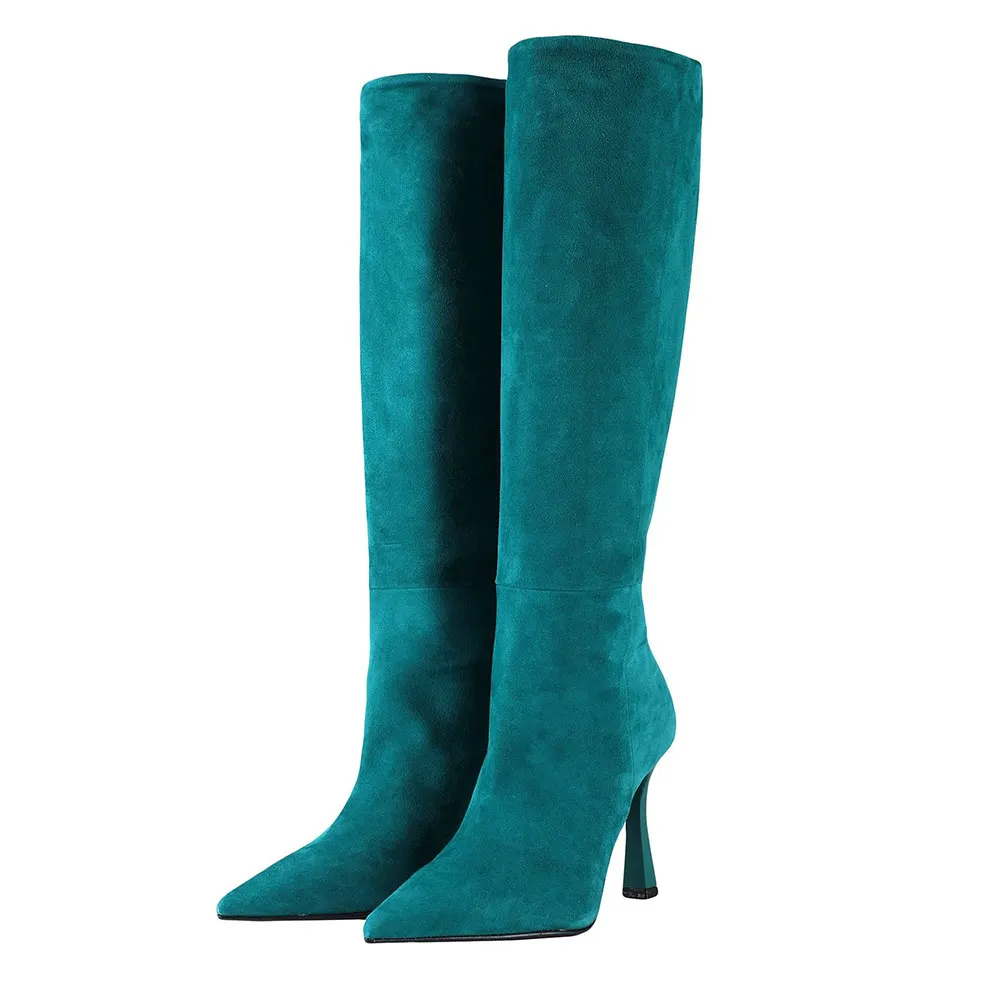 ALDO Shoes FSJ Teal Vegan Suede Pointed Toe Flared Heel Knee High Boots