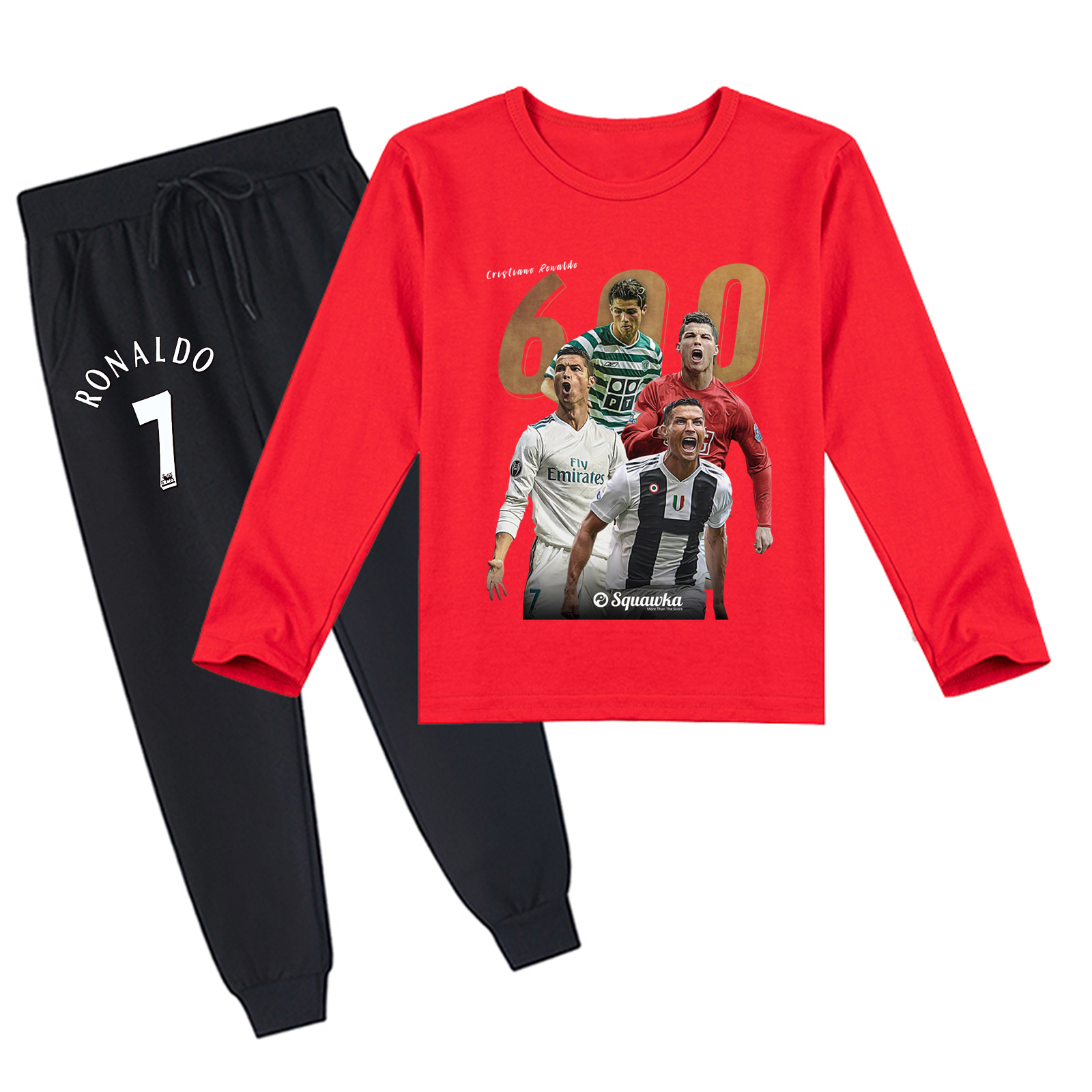 Mayoulove Cristiano Ronaldo Long Sleeve T-Shirt Set for Boys & Girls - Stylish Soccer Fan Apparel, Perfect Gift-Mayoulove
