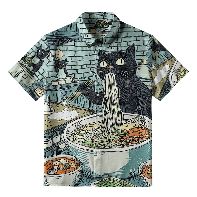 Cat In The Ramen Shop Button-up Shirt  artssus