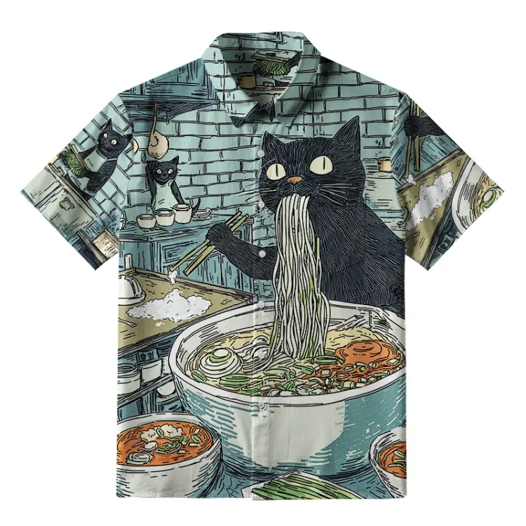 Cat In The Ramen Shop Button-up Shirt