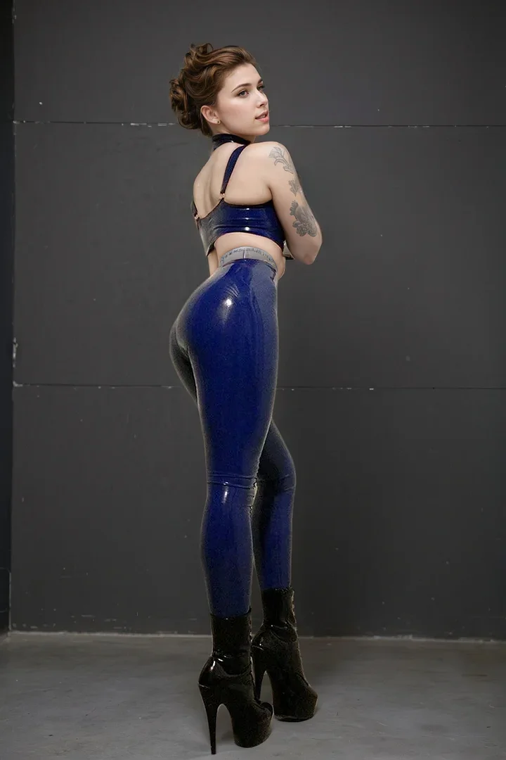 Women'S Latex Leggings Blue Tight-Fitting Cut