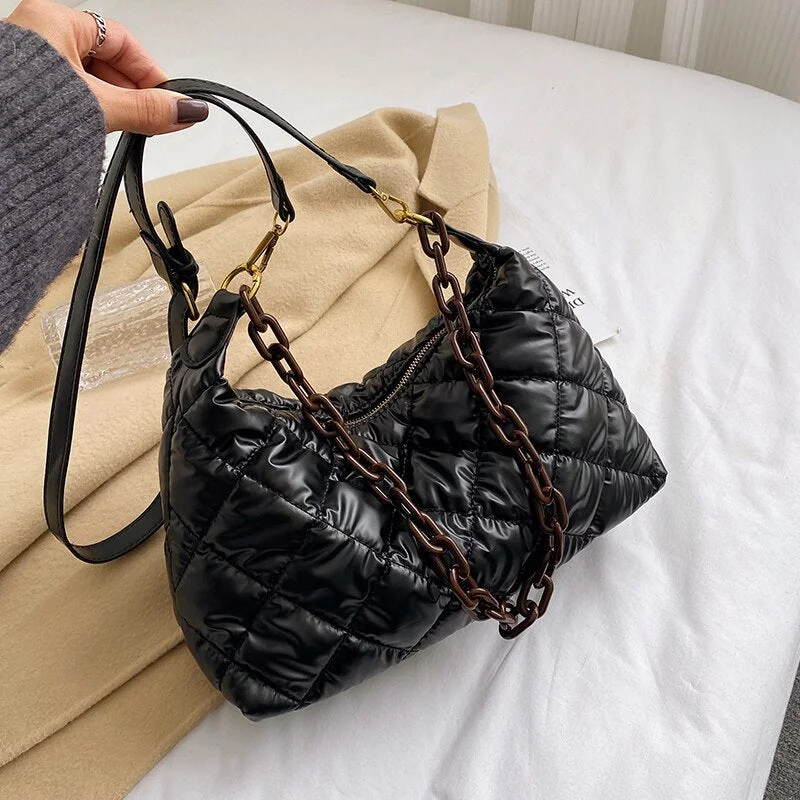 Brand Designer Women's 2021 Winter Trendy Quilted Shopper Padded Shoulder Bag Small Women Brand Handbags Chain Crossbody Bags