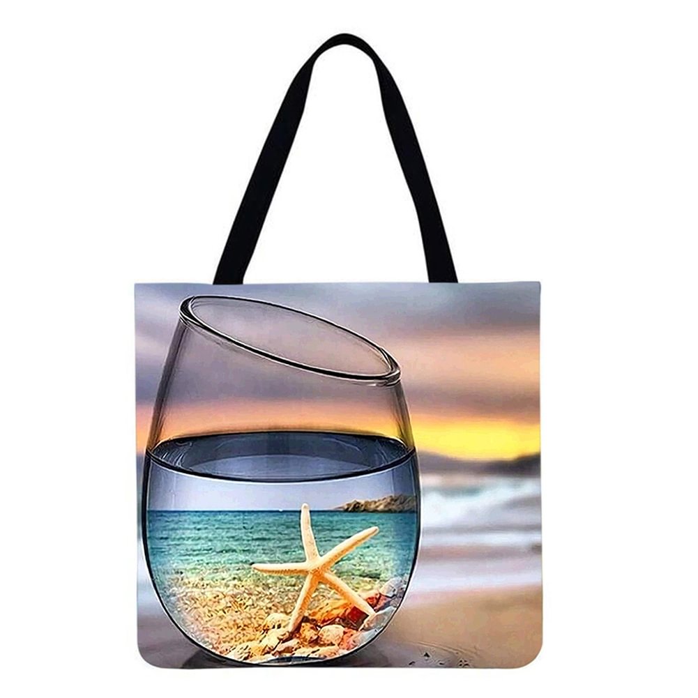 Linen Tote Bag-Seaside glass scenery