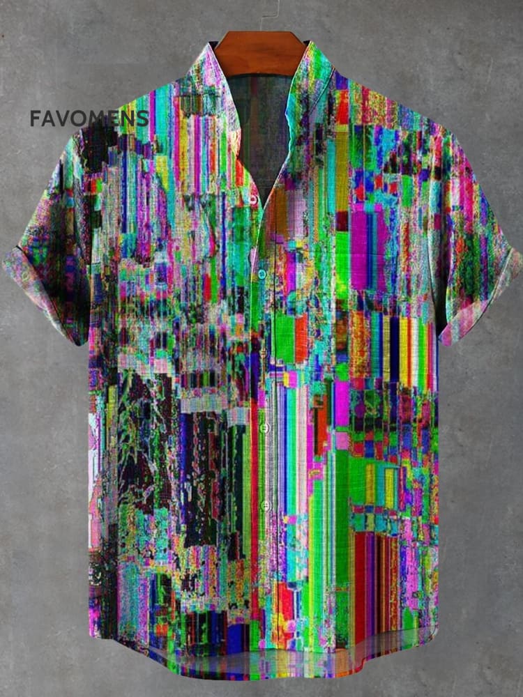 Vintage Mosaic Colorful Fragment Print Casual 100% Cotton Shirt Multicolor / S
