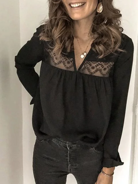 V Neck Vintage Lace Tops