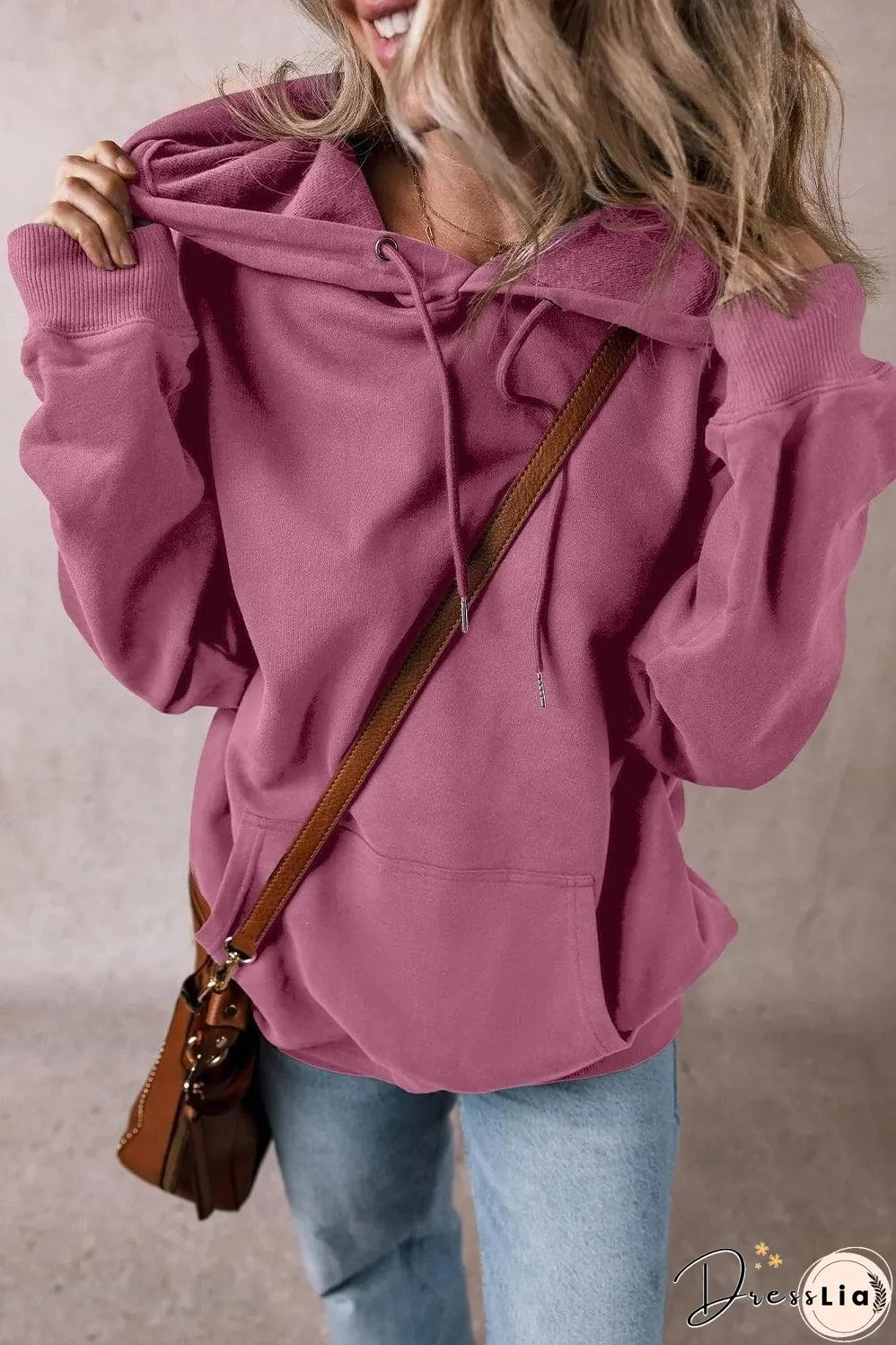 Valerian Solid Kangaroo Pocket Drawstring Loose Fit Hoodie