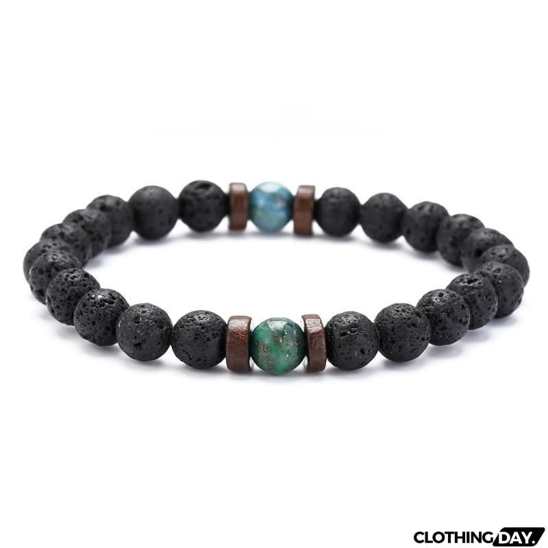 Men’s Stylish White Crystal Volcanic Rocks Beaded String Bracelet