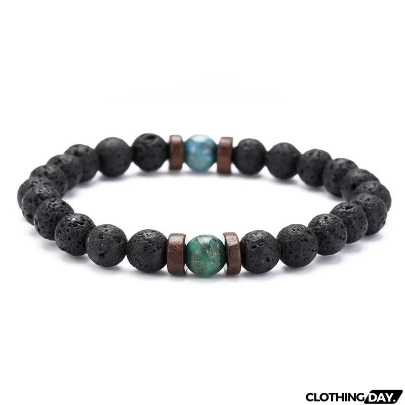 Men’s Stylish White Crystal Volcanic Rocks Beaded String Bracelet