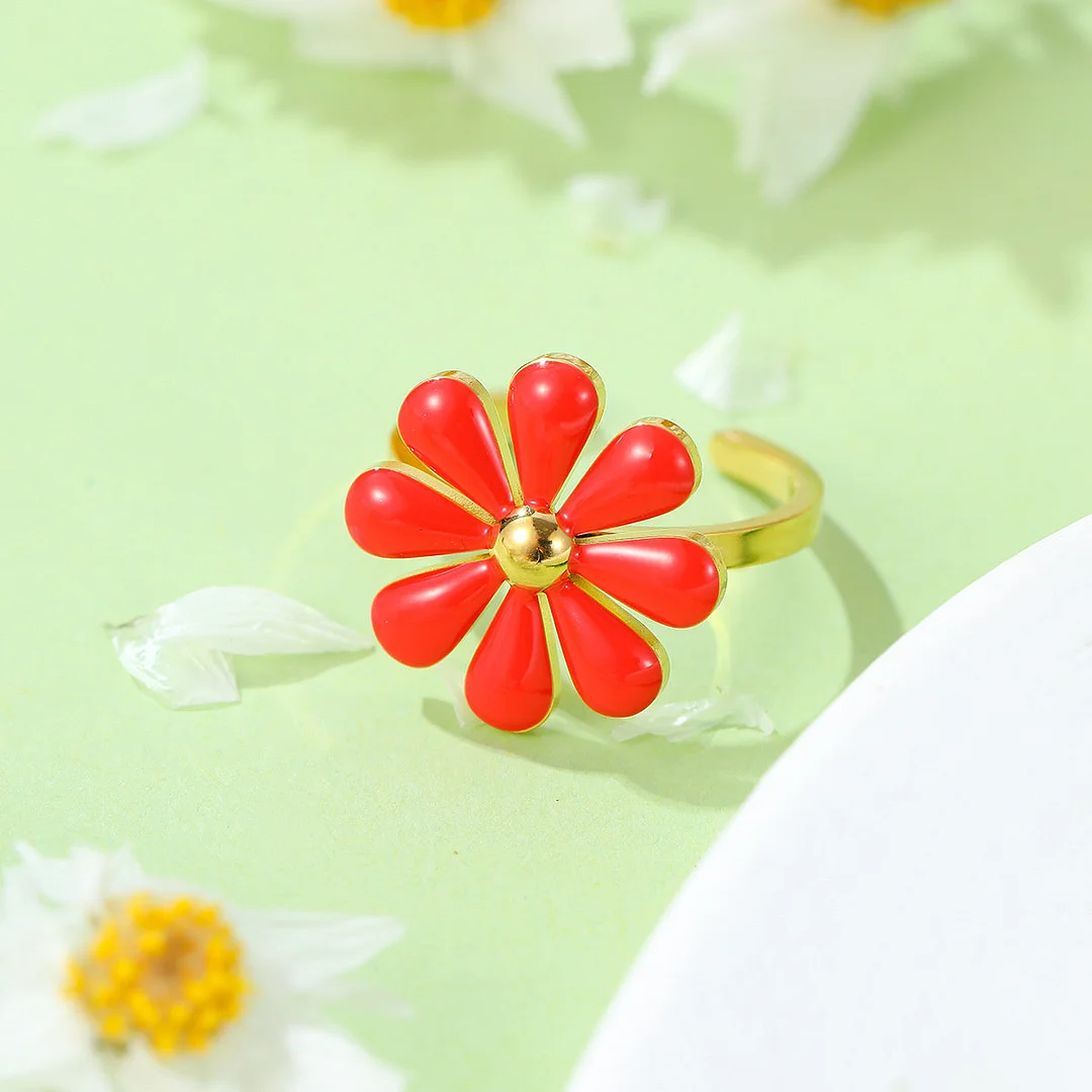 Daisy Dripping Titanium Steel Ring