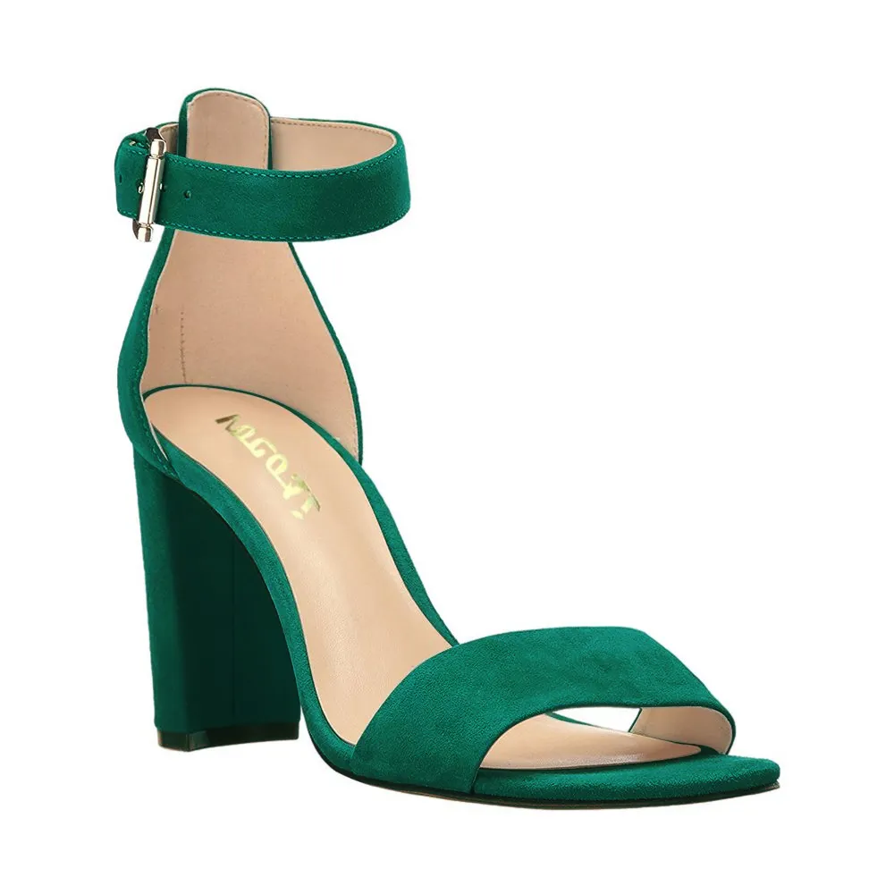 90mm Women's Ankle Strap Pumps Heel Sandals Green Suede-vocosishoes