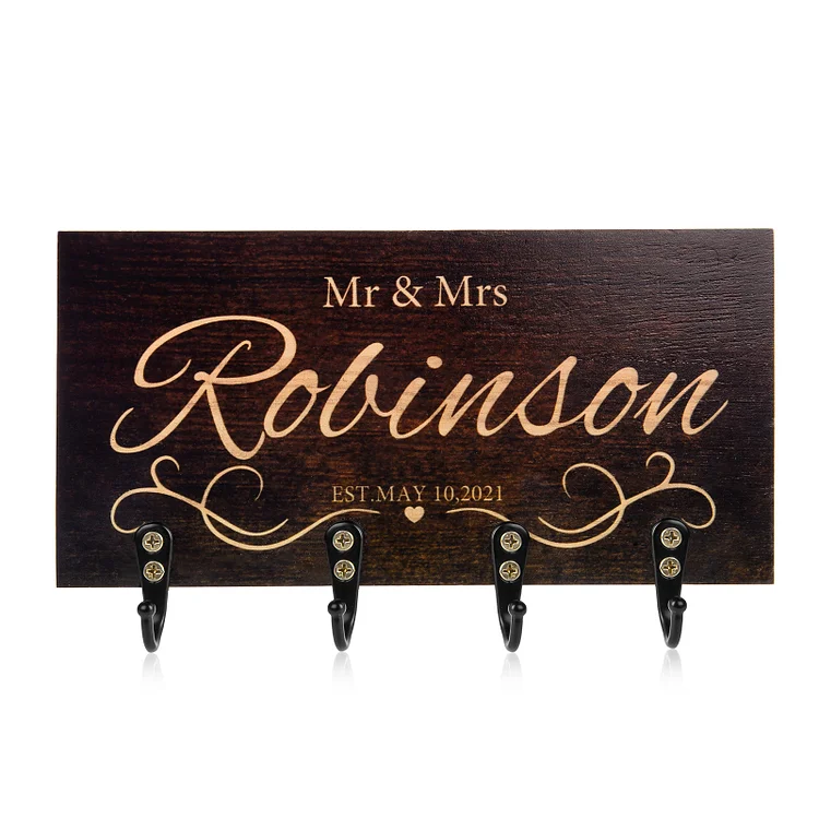 Personalized Wood Key Hanger Custom Name Wall Key Holder Wedding Gifts for Couple