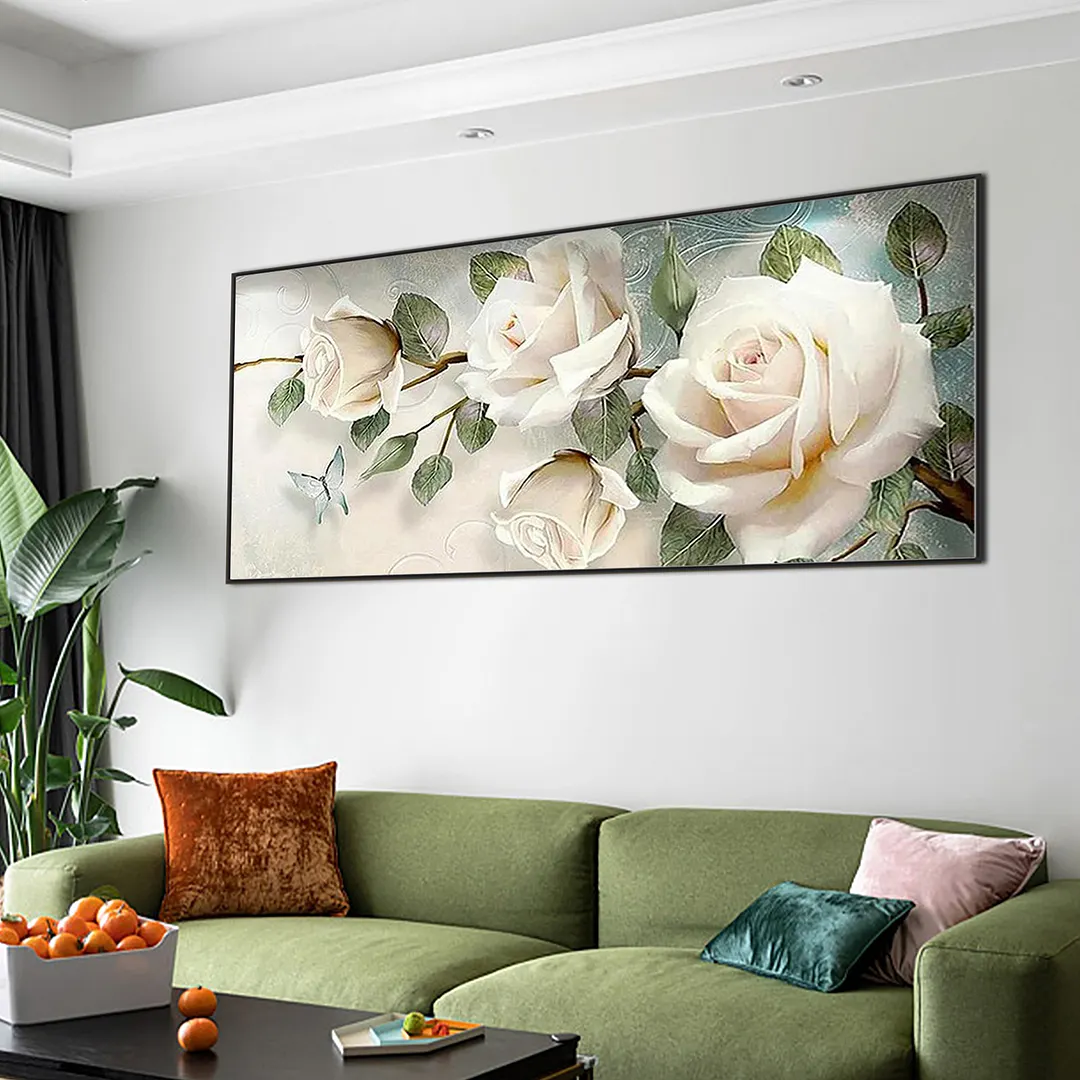 White Roses Full DIY 5D Round Drill Diamond Painting Kit for Adults/Beginners Gift Idea Home Decor Diamond Dots Paintings Picture Arts Craft 85x45cm