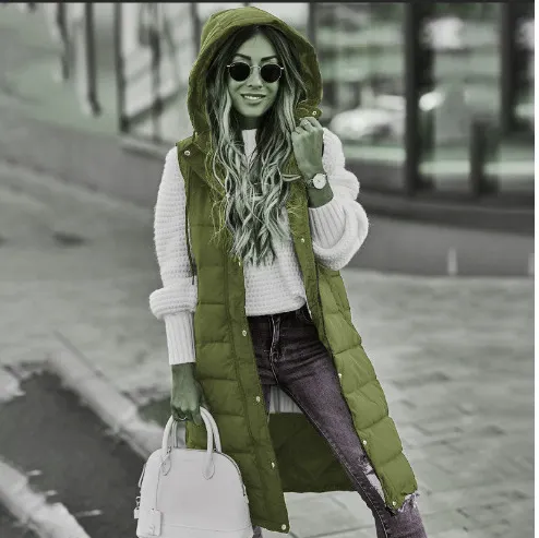 Brownm Brownm Casual Solid-Colored Hooded Sleeveless Sleeveless Vest Coat Q024