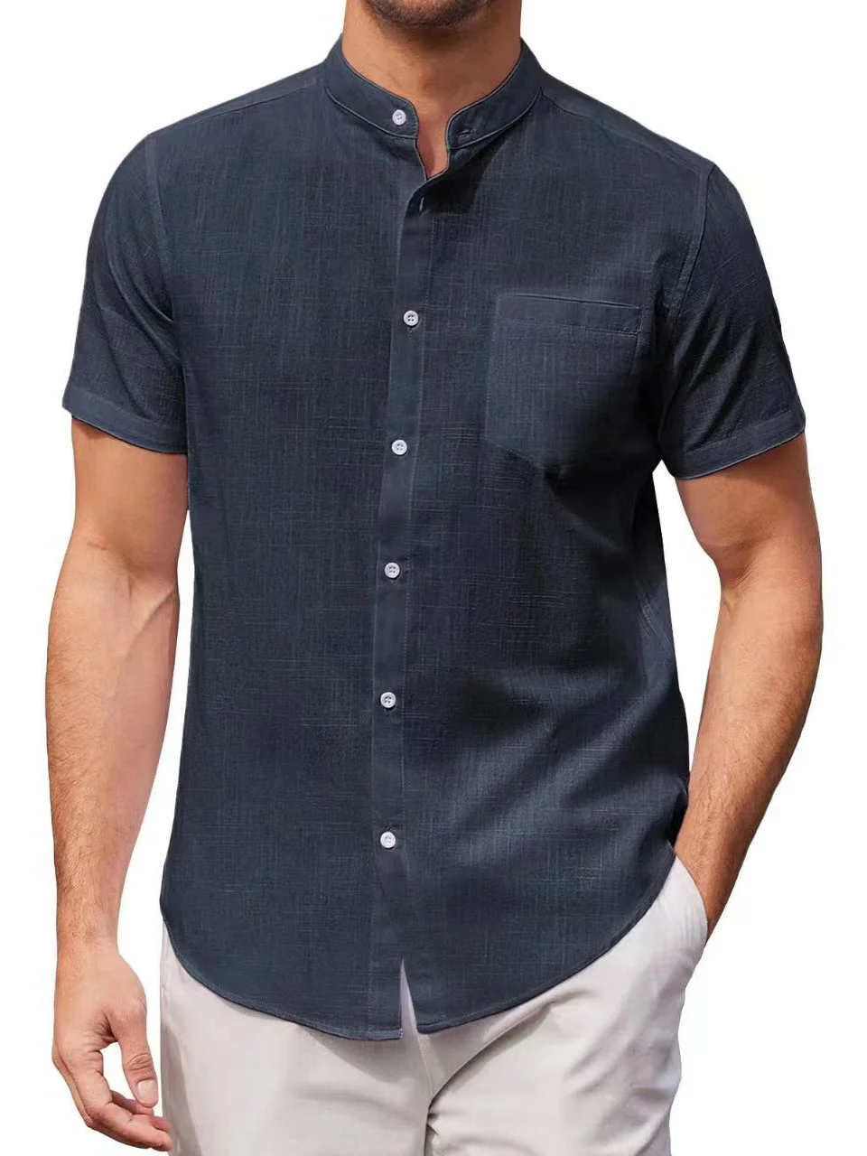 Men's Daily Casual Simple Plain Short Sleeve Shirt With Pockets