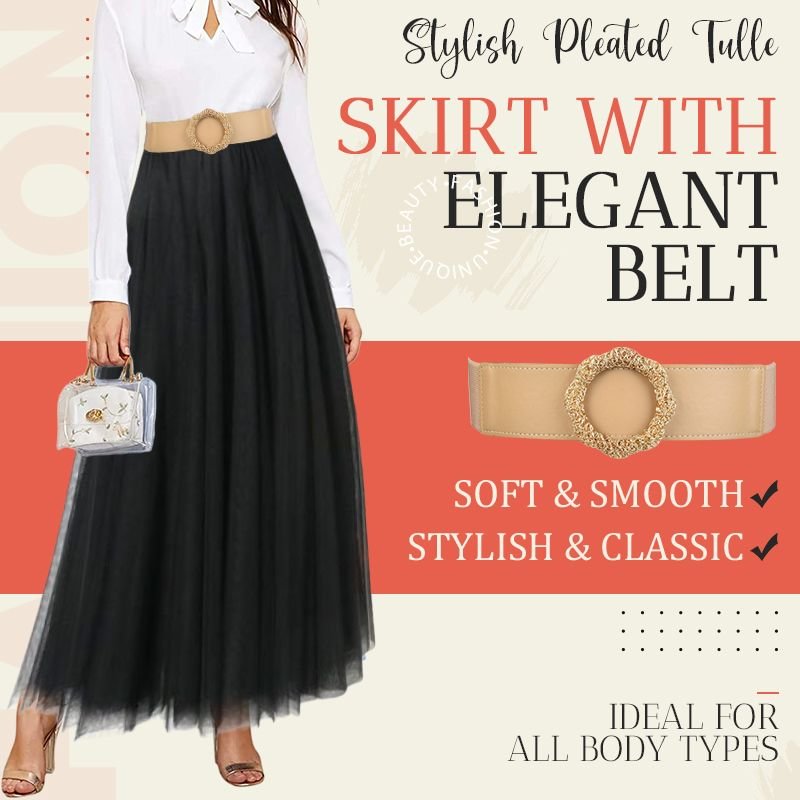 Stylish Pleated Tulle Skirt with Elegant Belt