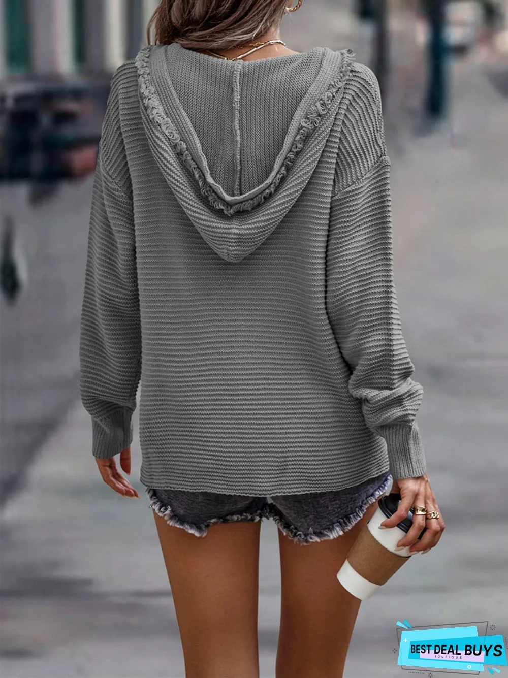 Fashion V-neck Solid Color Long Sleeve Sexy Sweater