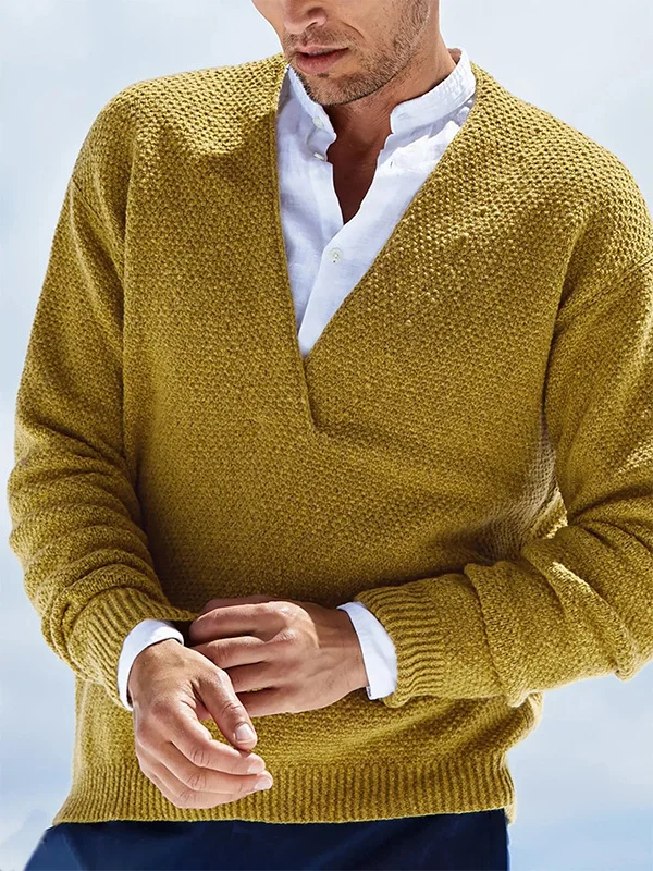 V-neck Solid Color Knitted Sweater