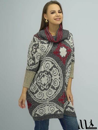 MidiSono - Turtleneck Dropped Shoulder Batwing Sleeve Sweater