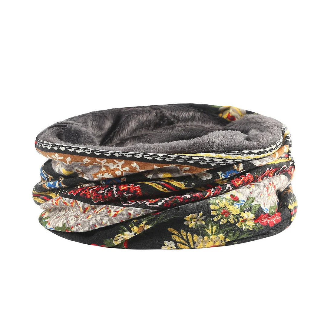 Women's Geometric Printed Fleece Dual Purpose Baotou Hat
