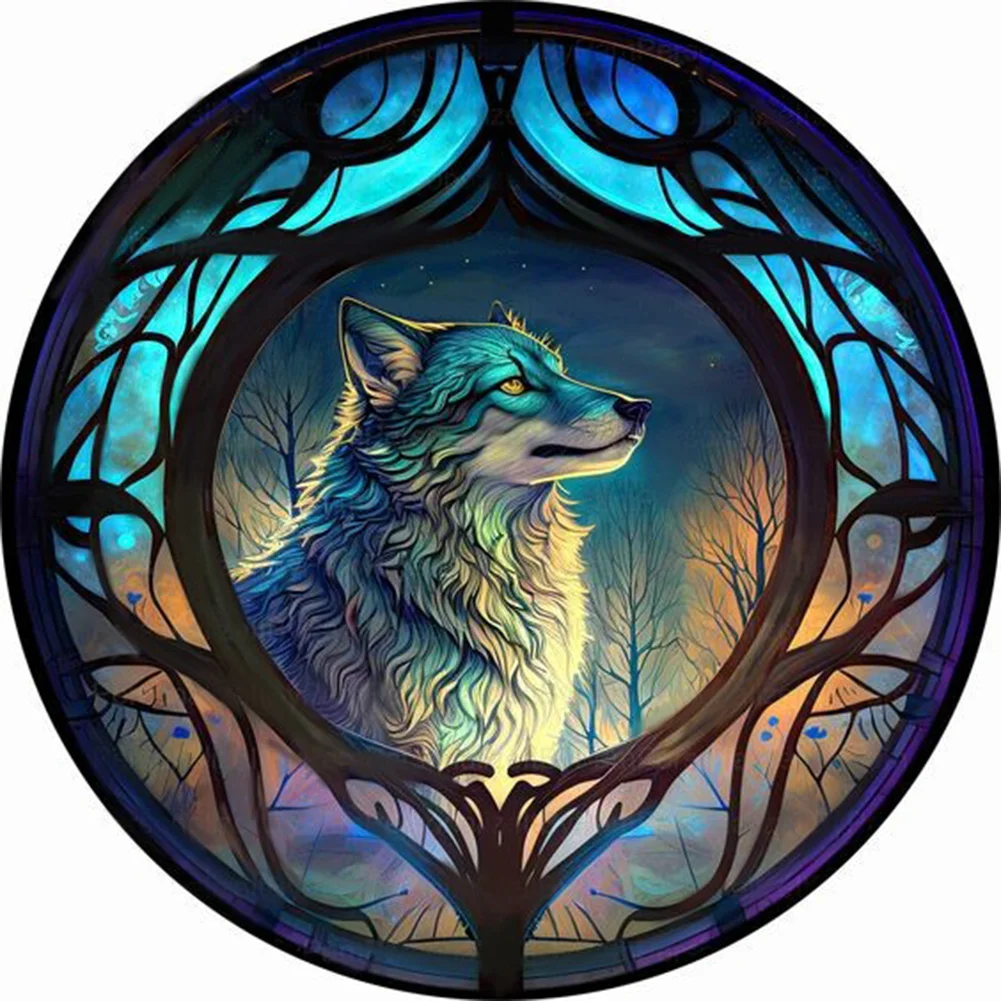 Diamond Painting - Full Round Drill - Stained Glass Wolf(30*30cm)