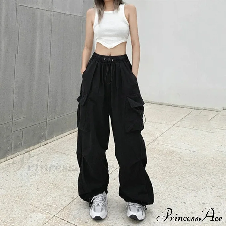 Straight Trousers Fashion Wide Leg Pockets Joggers Trousers