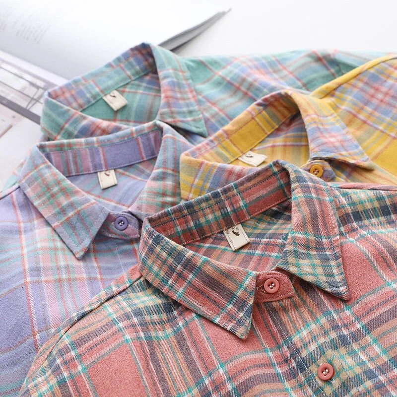 Women Blouses Shirts Tunic Womens Tops 2020 Long Sleeve Clothing Button Up Down Plaid New Fashion Autumn Turn-down Collar Good