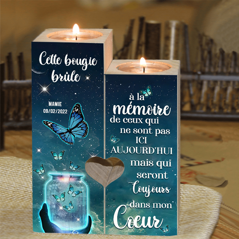 Bougeoir en Bois Commémoratif 1 Prénom Personnalisé avec Date sans bougie