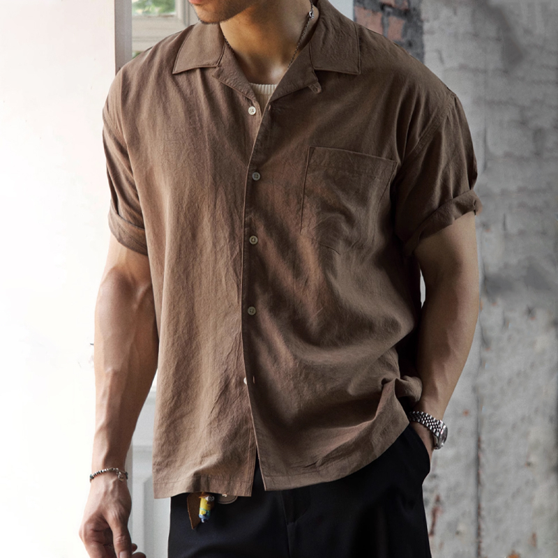  Men’s Relaxed-Fit Short-Sleeve Linen Shirt