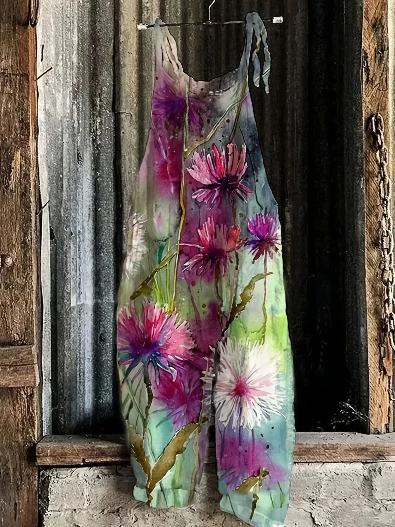 Stretchy Plus Size Womens Floral Print Jumpsuit High Elasticity H-Line Silhouette Vibrant | IFYHOME